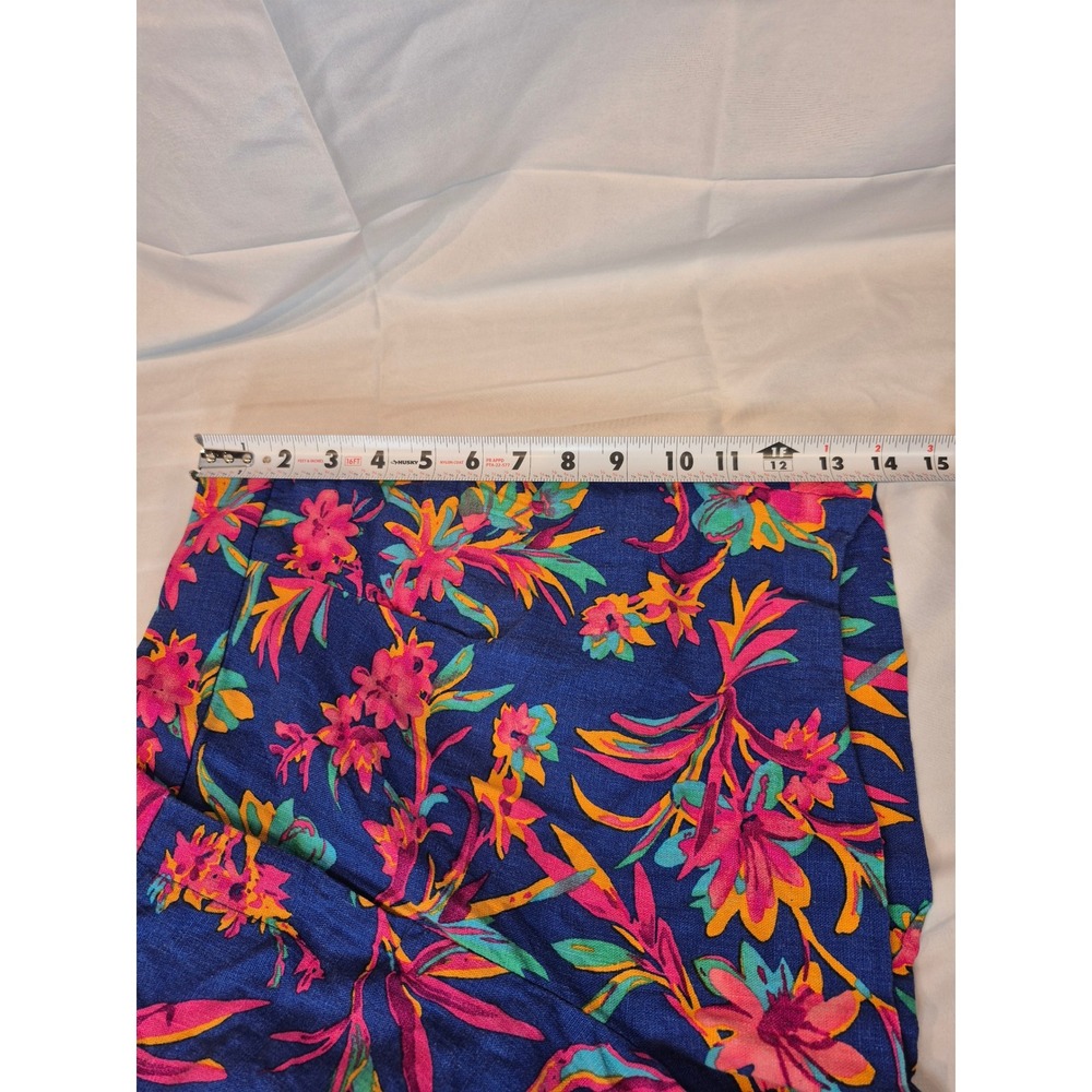 J.Crew Women Blue Pink Tropical Floral Linen Blend High Rise Shorts Size 4 - Picture 4 of 5